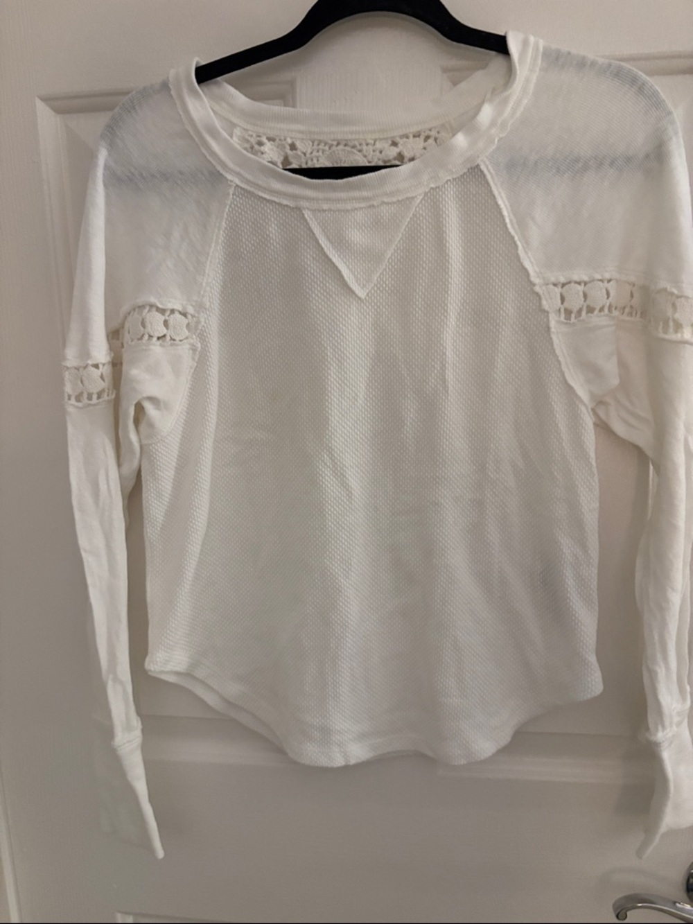 We The Free White Lace-Trim Pullover Sweatshirt
